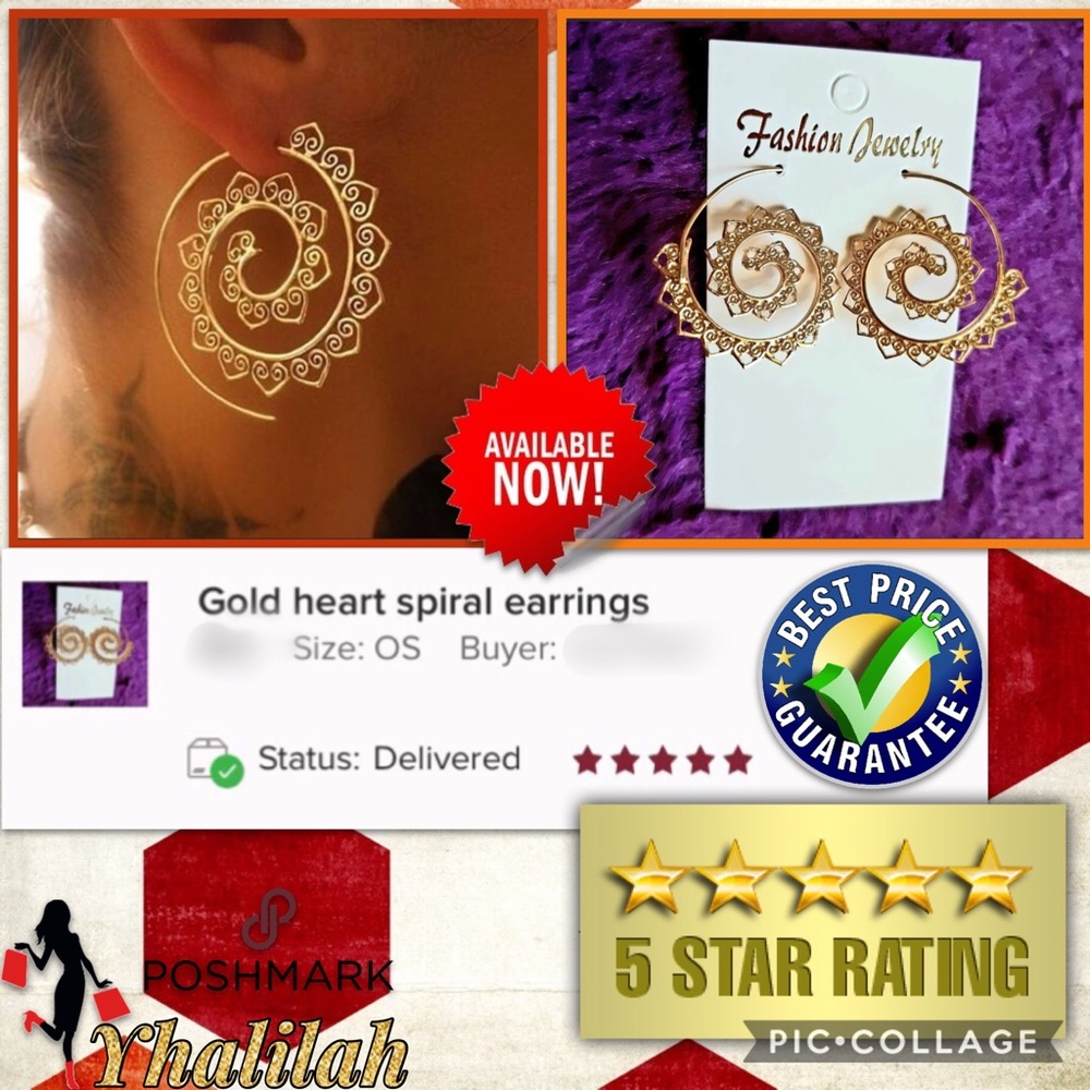 Gold heart spiral earrings